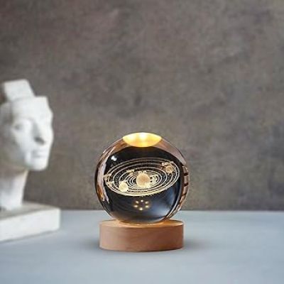 Solar System Lamp Crystal Ball Night Lamp with Warm White Light & Wooden Base  Home Decoration Light   Lamp for Kids Room  Best Gifting Items