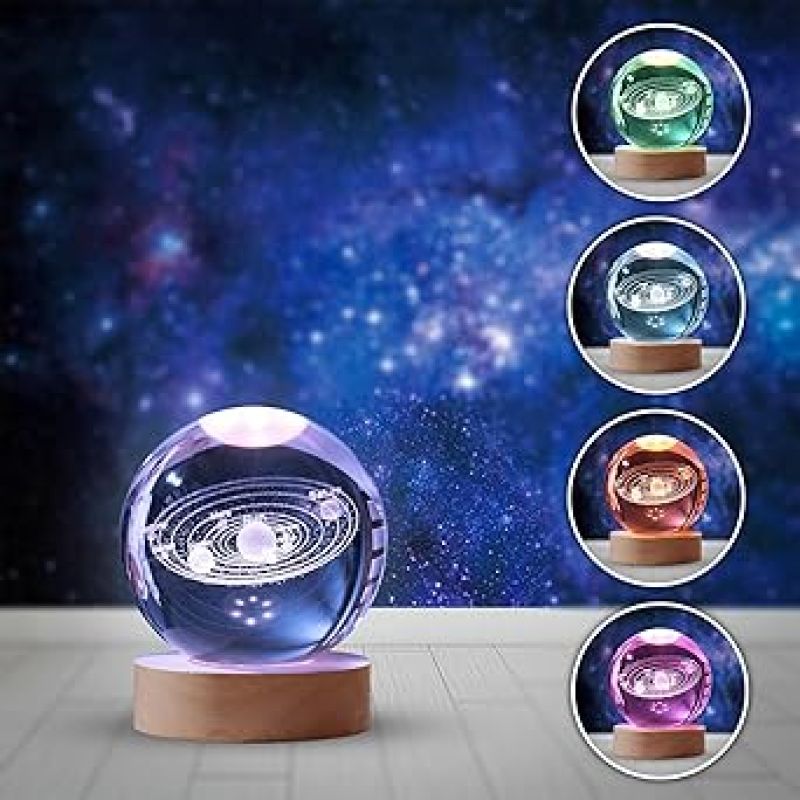 Solar System Lamp Crystal Ball Night Lamp with 7 Color Changing Light & Wooden Base  Home Decoration Light  Lamp for Kids Room  Best Gifting Items