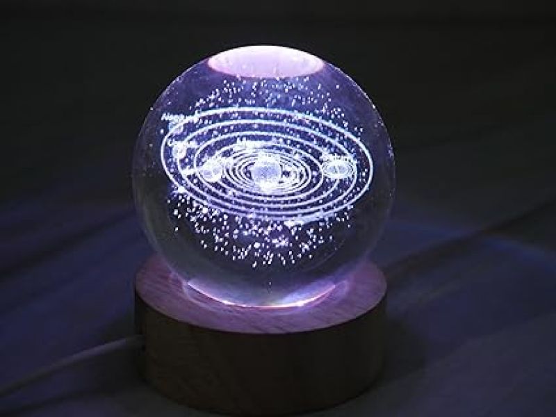 Solar System Lamp Crystal Ball Night Lamp with 7 Color Changing Light & Wooden Base  Home Decoration Light  Lamp for Kids Room  Best Gifting Items
