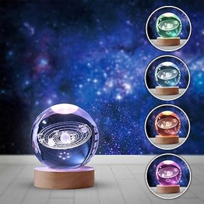 Solar System Lamp Crystal Ball Night Lamp with 7 Color Changing Light & Wooden Base  Home Decoration Light  Lamp for Kids Room  Best Gifting Items