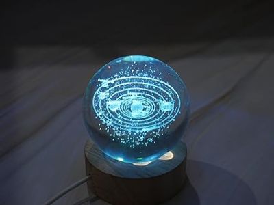 Solar System Lamp Crystal Ball Night Lamp with 7 Color Changing Light & Wooden Base  Home Decoration Light  Lamp for Kids Room  Best Gifting Items