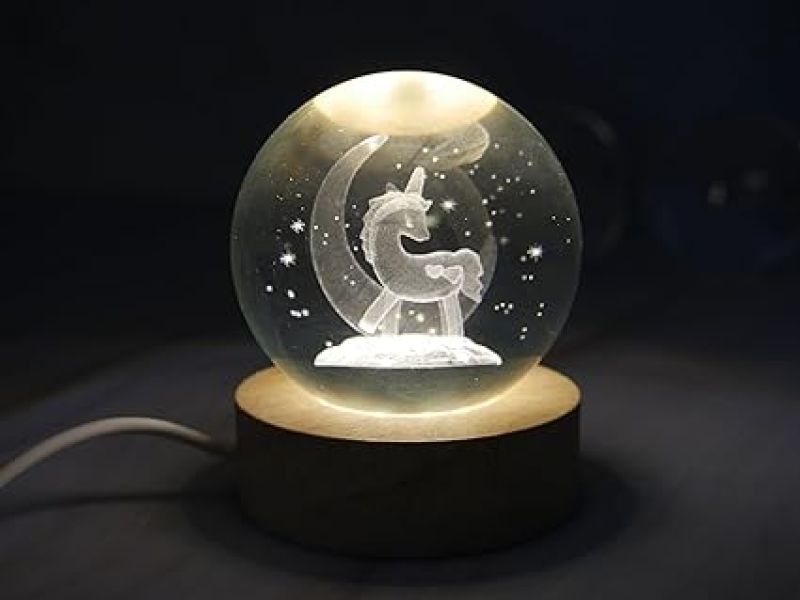 Crystal Ball Horse Night Light with Wooden Base  3D Cute Horse Crystal Ball with LED Light Base  Lamp for Kids Room  Night Light Gifts for Room Decoration