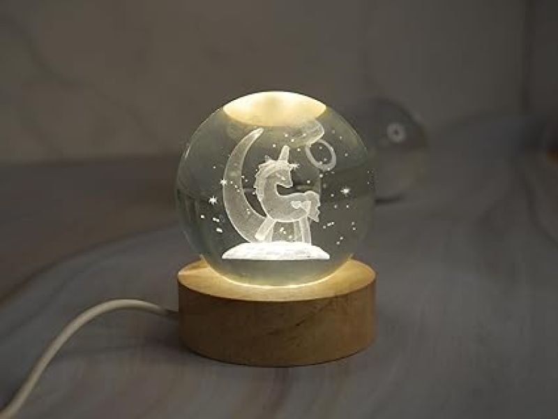 Crystal Ball Horse Night Light with Wooden Base  3D Cute Horse Crystal Ball with LED Light Base  Lamp for Kids Room  Night Light Gifts for Room Decoration