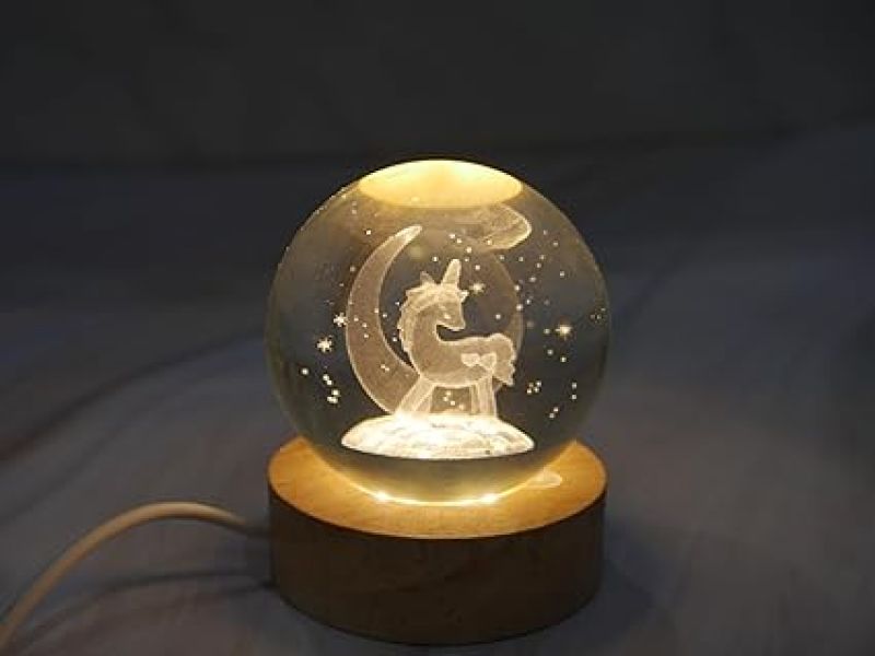 Crystal Ball Horse Night Light with Wooden Base  3D Cute Horse Crystal Ball with LED Light Base  Lamp for Kids Room  Night Light Gifts for Room Decoration