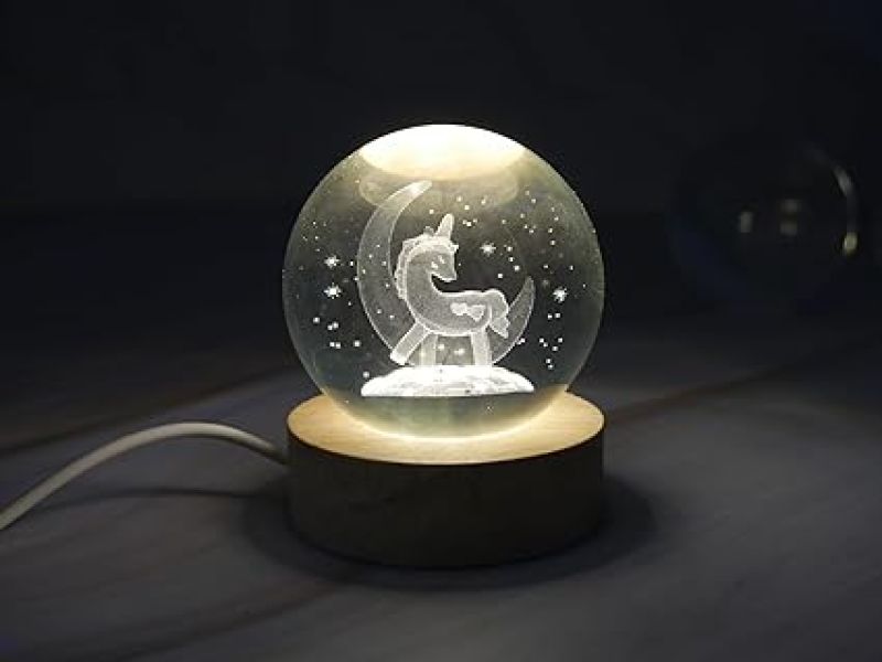 Crystal Ball Horse Night Light with Wooden Base  3D Cute Horse Crystal Ball with LED Light Base  Lamp for Kids Room  Night Light Gifts for Room Decoration
