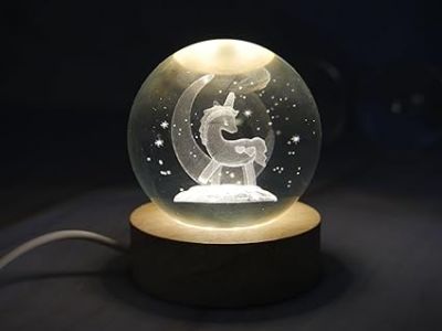 Crystal Ball Horse Night Light with Wooden Base  3D Cute Horse Crystal Ball with LED Light Base  Lamp for Kids Room  Night Light Gifts for Room Decoration