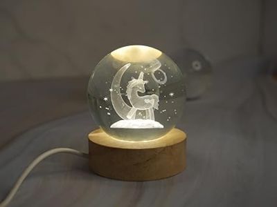Crystal Ball Horse Night Light with Wooden Base  3D Cute Horse Crystal Ball with LED Light Base  Lamp for Kids Room  Night Light Gifts for Room Decoration
