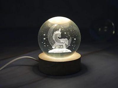 Crystal Ball Horse Night Light with Wooden Base  3D Cute Horse Crystal Ball with LED Light Base  Lamp for Kids Room  Night Light Gifts for Room Decoration