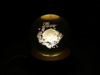 Crystal Ball Night Lamp  Rose Table Lamp for Bedroom  3D Crystal Ball Rose Figurines with Light Base, for Home Decor and Birthday Gift