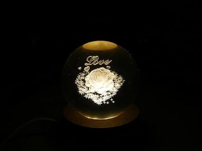 Crystal Ball Night Lamp  Rose Table Lamp for Bedroom  3D Crystal Ball Rose Figurines with Light Base, for Home Decor and Birthday Gift