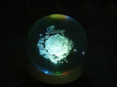 Crystal Ball Night Lamp with Multicolored Light  Rose Table Lamp for Bedroom  3D Crystal Ball Rose Figurines with Light Base, for Home Decor and Birthday Gift