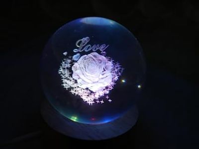 Crystal Ball Night Lamp with Multicolored Light  Rose Table Lamp for Bedroom  3D Crystal Ball Rose Figurines with Light Base, for Home Decor and Birthday Gift