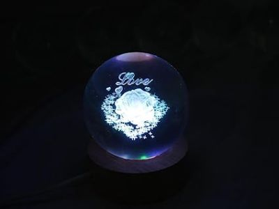 Crystal Ball Night Lamp with Multicolored Light  Rose Table Lamp for Bedroom  3D Crystal Ball Rose Figurines with Light Base, for Home Decor and Birthday Gift