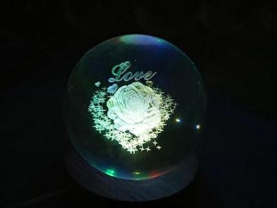 Crystal Ball Night Lamp with Multicolored Light  Rose Table Lamp for Bedroom  3D Crystal Ball Rose Figurines with Light Base, for Home Decor and Birthday Gift