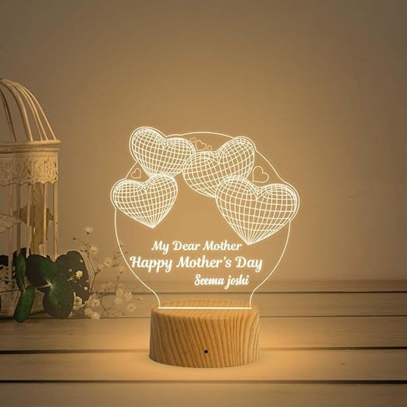 3D Illusion Personalized Table Lamp for Mothers Day  Customized with Name  Birthday Gift for Mom  Gifts for Mom from Daughter Son (Warm White Light