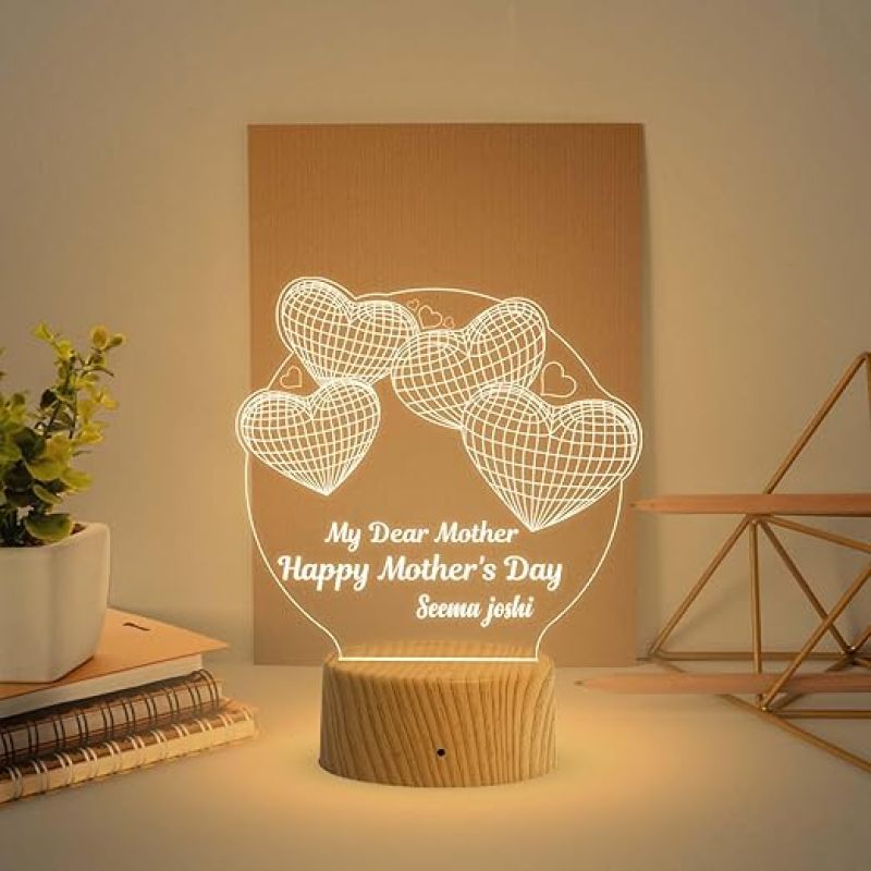 3D Illusion Personalized Table Lamp for Mothers Day  Customized with Name  Birthday Gift for Mom  Gifts for Mom from Daughter Son (Warm White Light