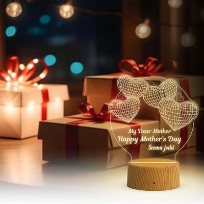 3D Illusion Personalized Table Lamp for Mothers Day  Customized with Name  Birthday Gift for Mom  Gifts for Mom from Daughter Son (Warm White Light