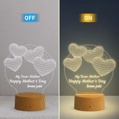 3D Illusion Personalized Table Lamp for Mothers Day  Customized with Name  Birthday Gift for Mom  Gifts for Mom from Daughter Son (Warm White Light