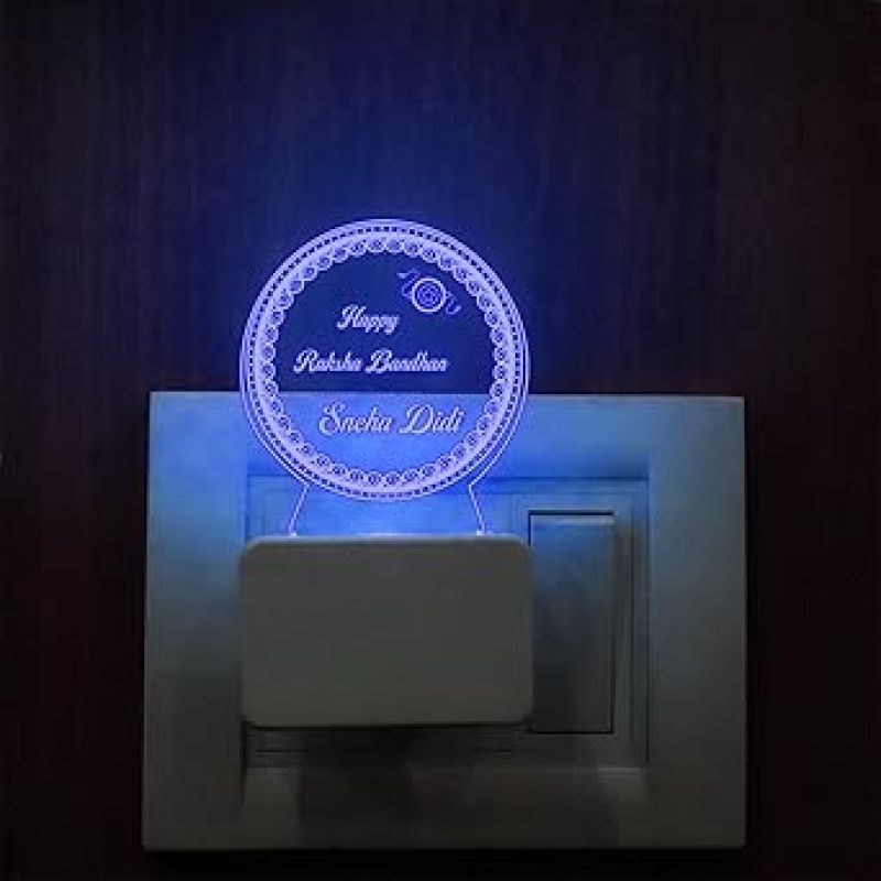 Personalized Engraved LED Plug Lamp  Rakhi Gift for Brother and Sister Or Siblings  Unique Gift for Rakhi (Multicolored Light)