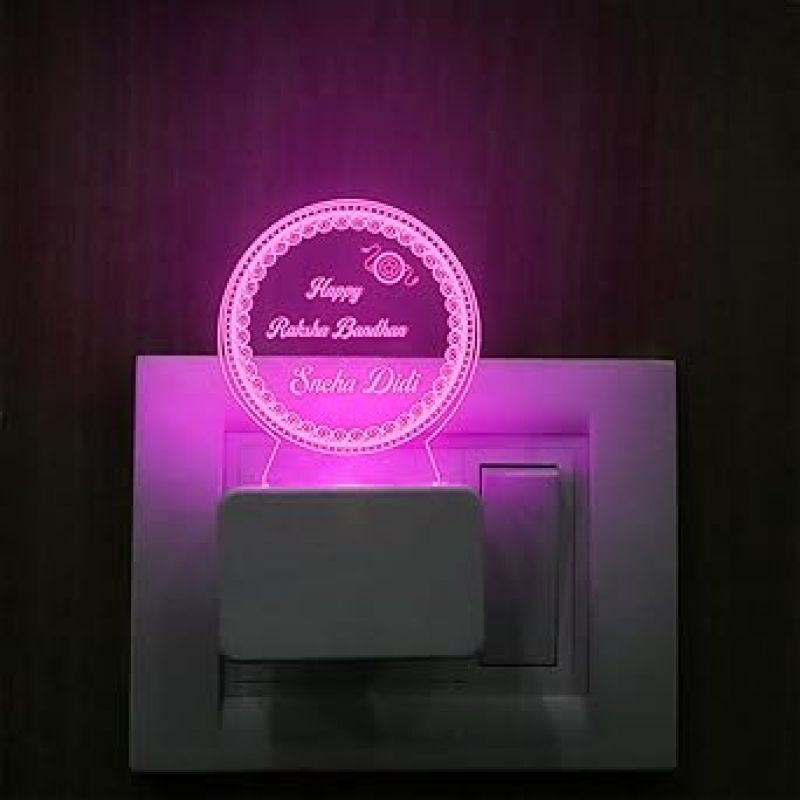 Personalized Engraved LED Plug Lamp  Rakhi Gift for Brother and Sister Or Siblings  Unique Gift for Rakhi (Multicolored Light)