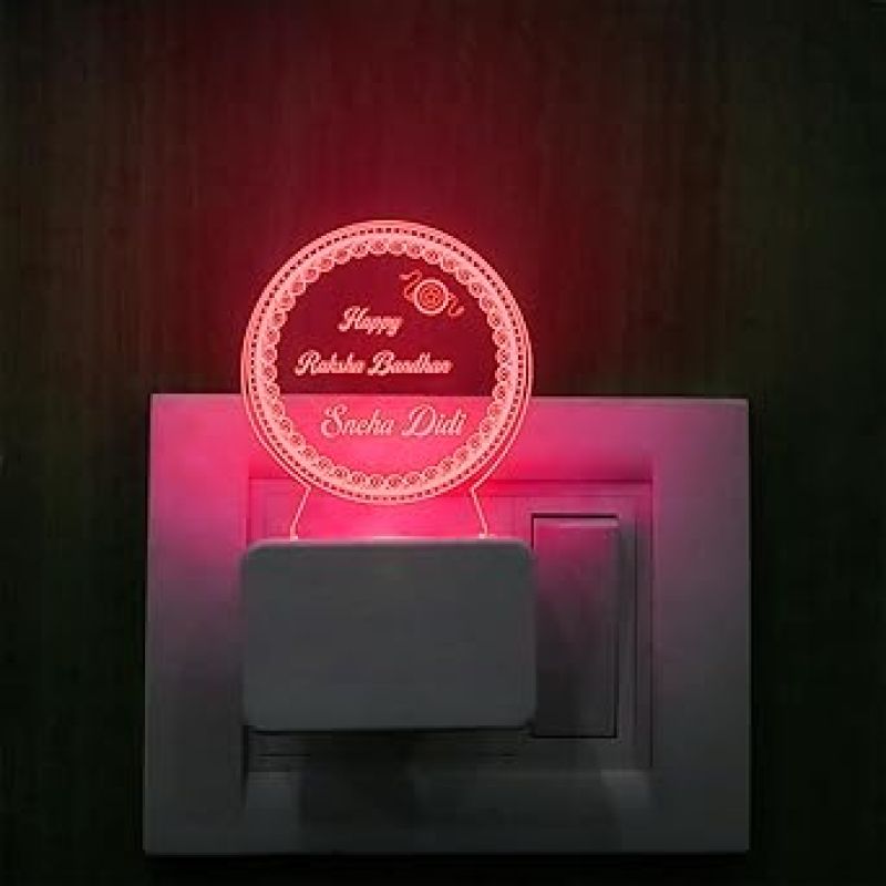 Personalized Engraved LED Plug Lamp  Rakhi Gift for Brother and Sister Or Siblings  Unique Gift for Rakhi (Multicolored Light)