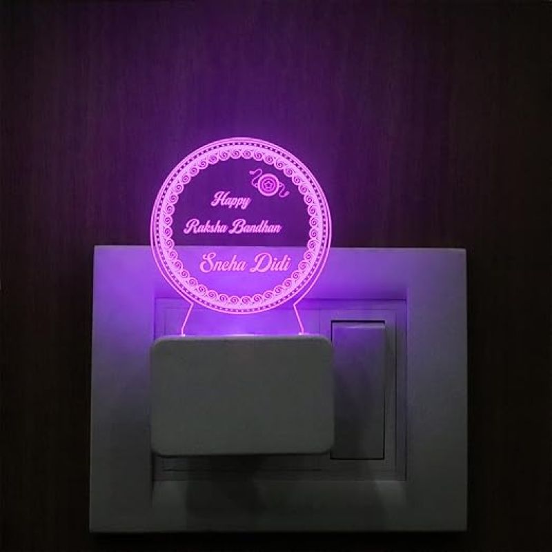 Personalized Engraved LED Plug Lamp  Rakhi Gift for Brother and Sister Or Siblings  Unique Gift for Rakhi (Multicolored Light)