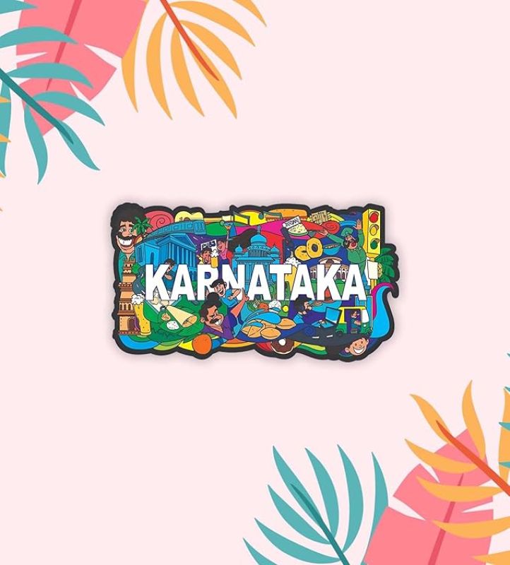 Indian State Theme Wooden Fridge Magnet  Magnet for Home Office Kitchen Refrigerator Door Stylish Decor Souvenir Gift  Indoor Decorative Gift Item (Karnataka Fridge Magnet)