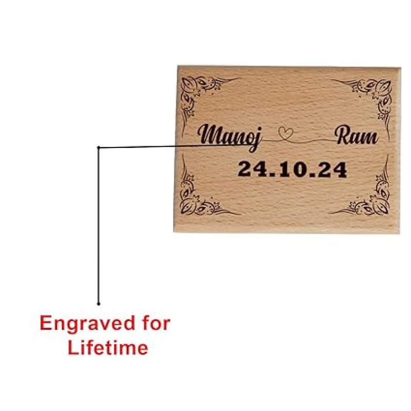 Personalized Wooden Engraved Photo Frame  Customized Birthday Gift  Anniversary Gift For Husband Wife  Wooden Plaque Gift For Couples (4x3 Inch Tabletop) (Name & Date)