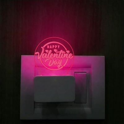 Happy Valentine Day Plug Night Lamp with Automatic Color Changing Light  Gift for Husband Wife Girlfriend Boyfriend