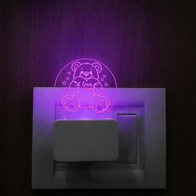 3D Illusion Cute Teddy Night Lamp with 7 Color Changing Light  Bedside Plug Night Lamp  Gift for Teddy Day  Gift for Loveable Person  Bedroom & Living Room Decor Light