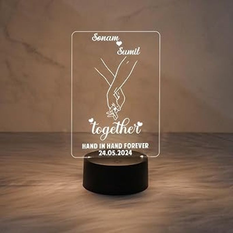 Couple Name Lamp Together Hand in Hand Forever Night Lamp  Personalized with Name & Date  Gift for Anniversary Birthday Valentine Day  Warm White Light