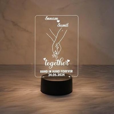 Couple Name Lamp Together Hand in Hand Forever Night Lamp  Personalized with Name & Date  Gift for Anniversary Birthday Valentine Day  Warm White Light