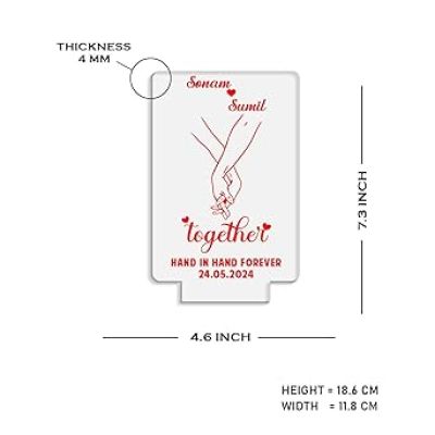 Couple Name Lamp Together Hand in Hand Forever Night Lamp  Personalized with Name & Date  Gift for Anniversary Birthday Valentine Day  Warm White Light