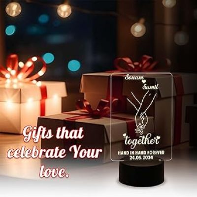 Couple Name Lamp Together Hand in Hand Forever Night Lamp  Personalized with Name & Date  Gift for Anniversary Birthday Valentine Day  Warm White Light