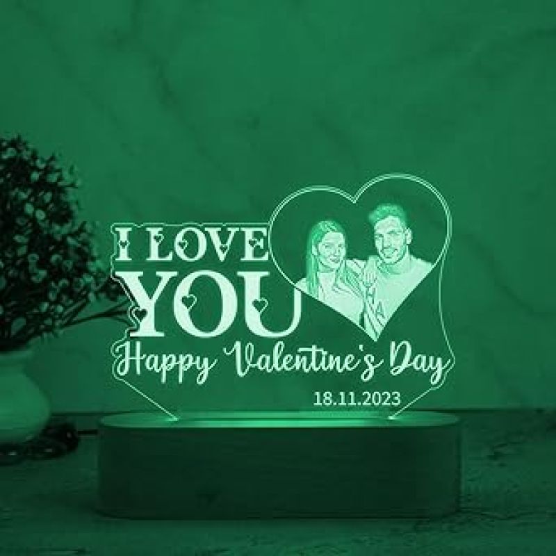 Personalized Happy Valentine Day Acrylic Led Lamp  Customized with Photo & Date  Automatic Color Changing Light  Valentine Day Gift for Wife Husband Girlfriend Boyfriend