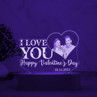 Personalized Happy Valentine Day Acrylic Led Lamp  Customized with Photo & Date  Automatic Color Changing Light  Valentine Day Gift for Wife Husband Girlfriend Boyfriend