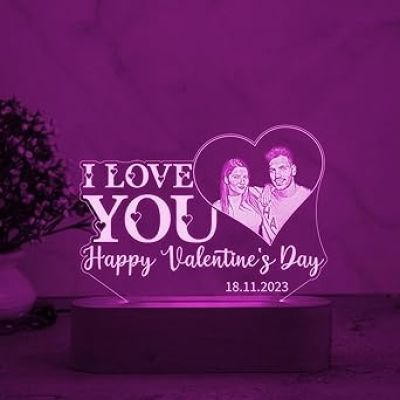 Personalized Happy Valentine Day Acrylic Led Lamp  Customized with Photo & Date  Automatic Color Changing Light  Valentine Day Gift for Wife Husband Girlfriend Boyfriend