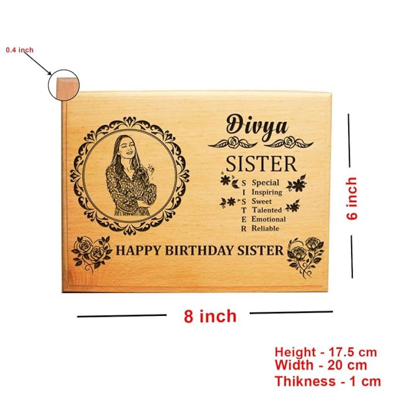 Personalized Engraved Wooden Photo Frame For Sister  Birthday Gift For Sister  Rakshabandhan Gift For Sister  Sorry Gift for Sis (8x6 Inch Tabletop)