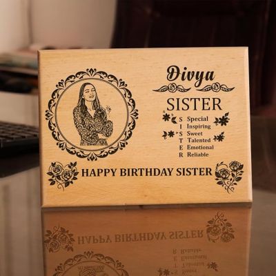 Personalized Engraved Wooden Photo Frame For Sister  Birthday Gift For Sister  Rakshabandhan Gift For Sister  Sorry Gift for Sis (8x6 Inch Tabletop)