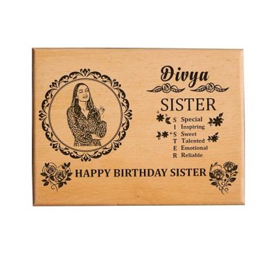 Personalized Engraved Wooden Photo Frame For Sister  Birthday Gift For Sister  Rakshabandhan Gift For Sister  Sorry Gift for Sis (8x6 Inch Tabletop)