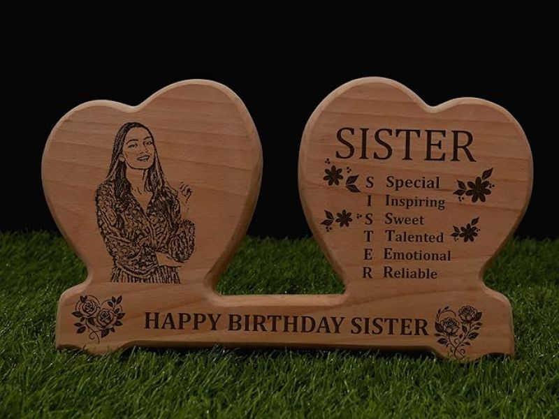 Wooden Photo Frame Personalized With Photo & Text  Customized Gift For Sister  Birthday Gift For Sister | Rakshabandhan Gift For Sister  Sorry Gift for Sis