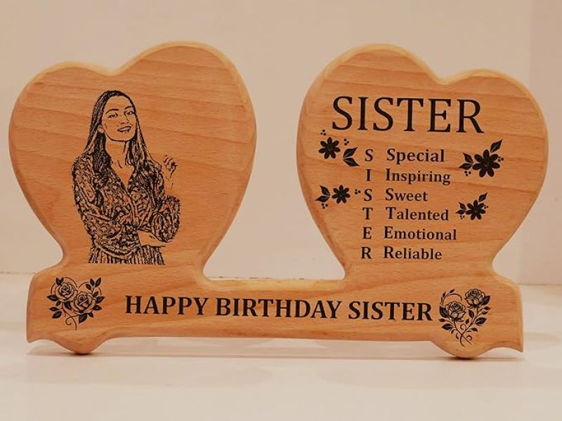 Wooden Photo Frame Personalized With Photo & Text  Customized Gift For Sister  Birthday Gift For Sister | Rakshabandhan Gift For Sister  Sorry Gift for Sis