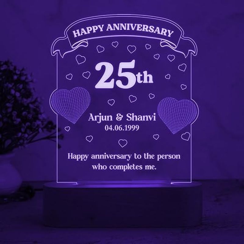 Personalized 25th Happy Anniversary Lamp for Couples 7 Color Auto Change Light Customized with Name Date & Text  Gift for Couple, Wife, Husband, Parents