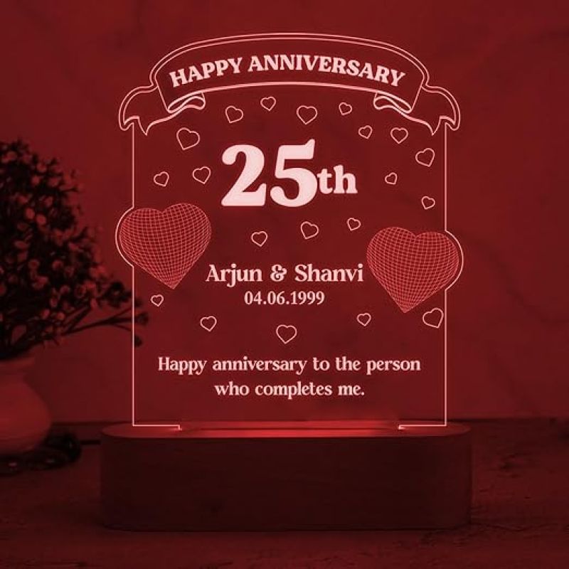 Personalized 25th Happy Anniversary Lamp for Couples 7 Color Auto Change Light Customized with Name Date & Text  Gift for Couple, Wife, Husband, Parents