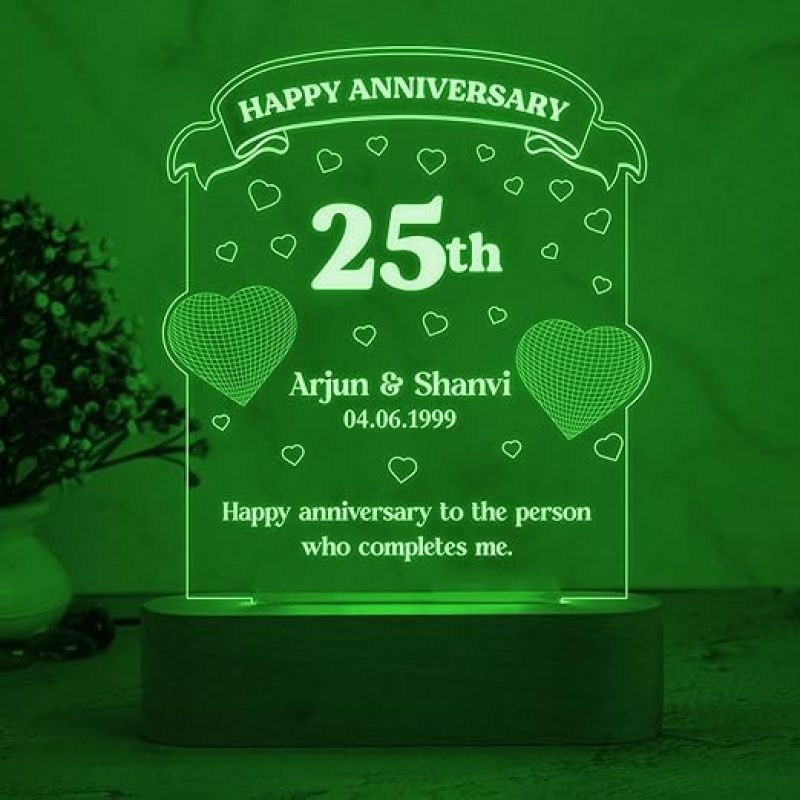 Personalized 25th Happy Anniversary Lamp for Couples 7 Color Auto Change Light Customized with Name Date & Text  Gift for Couple, Wife, Husband, Parents