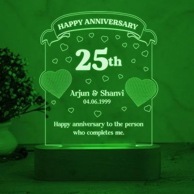 Personalized 25th Happy Anniversary Lamp for Couples 7 Color Auto Change Light Customized with Name Date & Text  Gift for Couple, Wife, Husband, Parents