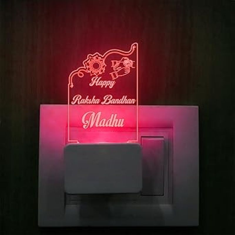 Personalized Happy Raksha Bandhan Plug Night Lamp Customized with Name  Gift for Sister  Rakhi Gift for Siblings