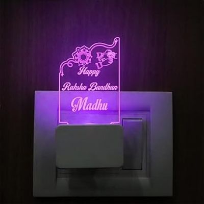 Personalized Happy Raksha Bandhan Plug Night Lamp Customized with Name  Gift for Sister  Rakhi Gift for Siblings