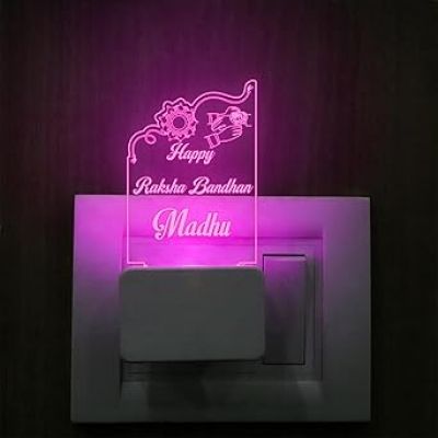 Personalized Happy Raksha Bandhan Plug Night Lamp Customized with Name  Gift for Sister  Rakhi Gift for Siblings