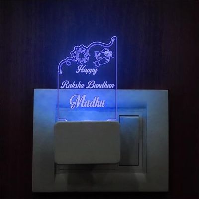 Personalized Happy Raksha Bandhan Plug Night Lamp Customized with Name  Gift for Sister  Rakhi Gift for Siblings